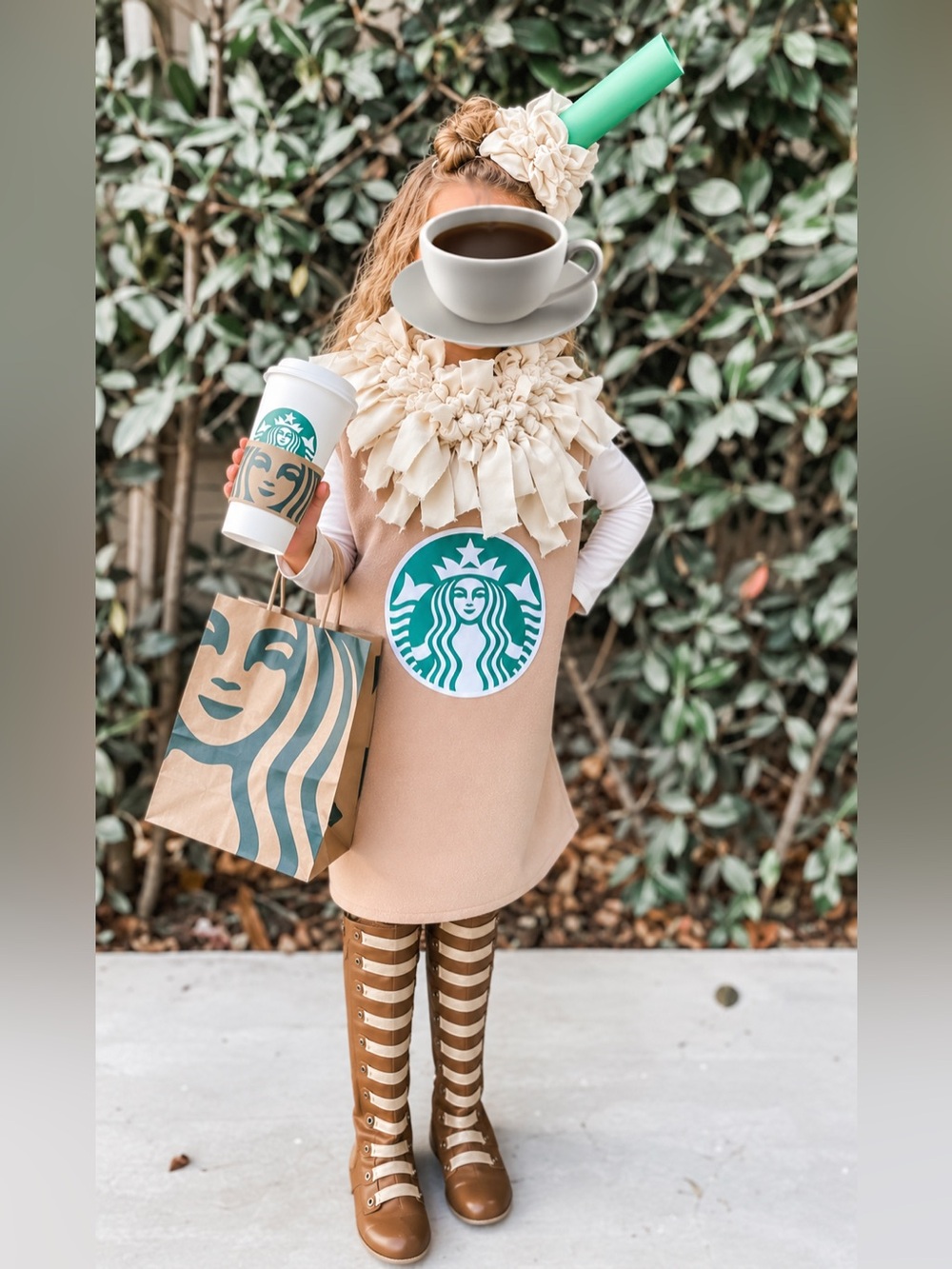 ☕ Starbucks Frappuccino Halloween Costume Girl Size 6–8 Handmade 3-Piece Set ☕️